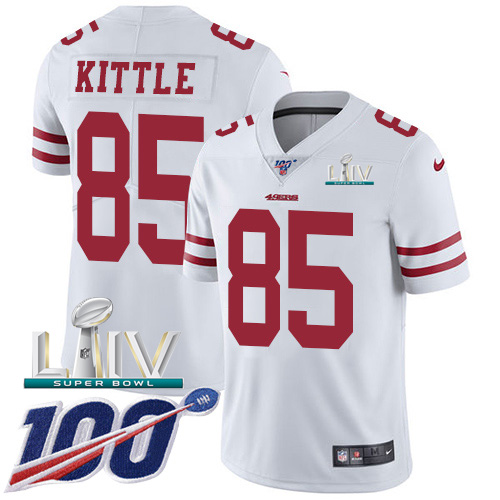 San Francisco 49ers Nike #85 George Kittle White Super Bowl LIV 2020 Youth Stitched NFL 100th Season Vapor Limited Jersey
